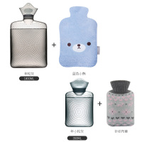 三朴大号热水袋注水透明暖水袋pvc灌水暖手袋热敷暖肚子 大年轮灰（蓝色小熊）+年小轮灰（加灰底粉花瓣针织布套）