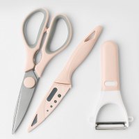 刮皮刀削皮神器多功能水果刀瓜果刀厨房剪刀鸡骨剪三件套装 精品三件套[粉色]