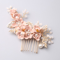 发梳插梳女韩国珍珠发夹成人发卡发簪发钗盘发神器后脑勺发饰头饰 仿真发梳-粉色