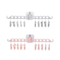 家用衣架袜子晾晒架可折叠挂衣夹子神器卫生间内衣挂钩衣服架墙上 灰+粉20夹（2个装） 1个