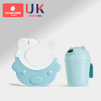 宝宝洗头帽防水护耳帽子小孩洗发浴帽婴儿童洗澡洗头发神器 [雾蓝]-护耳洗头帽+洗头杯 可调节