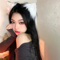 猫咪头饰发夹狐狸兽猫耳朵发箍可爱兔仿真情趣毛绒cos拍照手作犬 外黑内白款 发夹一对