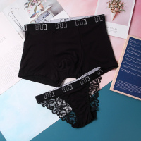 男女内衣个性创意套装无痕莫代尔纯棉性感火辣情趣蕾丝情侣内裤潮 黑色 版型偏小一点 女155(M码)男170(L码)