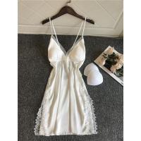 透明吊带胸垫诱惑睡裙女夏冰丝绸性感情趣美背睡衣春秋家居短裙薄 白色 M