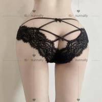 性感蕾丝内裤交叉镂空透明棉裆中低腰三角裤舒适少女火辣情趣内裤 黑色 臀围90以内 均码