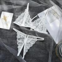 性感三点女式开裆破洞透明蕾丝诱惑制服情趣镂空文胸套装内裤内衣 白色 均码 一套（80-120斤）