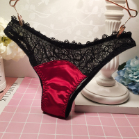 内物府三送一丁字裤蕾丝拼接绸缎面料内裤女性感T裤透明情趣诱惑 红色 均码 1750