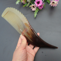 梳子牛角梳纯西藏天然生发白发防脱发静电长发密齿按摩头梳非木梳 23cm密齿白牦牛角(送布袋)