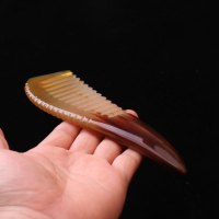 牛角梳子纯天然生发防脱发加厚小号头部按摩家用成人卷发梳 黄牛角梳子宽齿18厘米