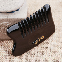 天然水牛角梳子头部按摩梳全息经络头疗多功能刮痧梳家用 长10宽6厚0.9-1.0cm九齿刮痧梳 密封袋、图、精油
