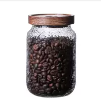 密封罐家用相思木透明玻璃储物罐食品茶叶干果咖啡豆储藏收纳罐 锤纹700ml(相思密封罐)
