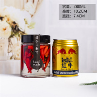 食品级圆形水果罐头玻璃瓶辣椒酱蜂蜜瓶子果酱罐子带盖空密封罐小 高盖圆形36只280毫升+贴纸