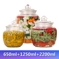 密封罐食品级玻璃杂粮罐储物罐家用带盖淹咸菜泡菜坛子腌菜罐子 优惠组合650ml+1250ml+2200ml