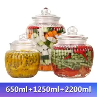 密封罐食品级玻璃杂粮罐储物罐家用带盖淹咸菜泡菜坛子腌菜罐子 优惠组合650ml+1250ml+2200ml