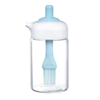 盖勺一体油刷瓶密封调料罐子厨房家用玻璃油壶烙饼酱油刷子醋壶 按压油刷壶-天蓝色