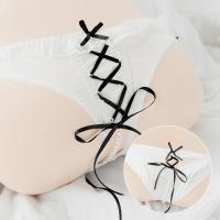 七了个三 性感珍珠按摩内裤女可爱绑带缎带花边低腰空裆工口胖次 黑色 均码