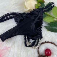 日系性感低腰开档丁字裤珍珠按摩JJ套情趣情侣T裤火辣免脱内裤 黑色 JJ套开口款