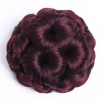 假发丸子头盘发器头花盘头花苞发饰九朵花抓夹式卷发包丸子头发包 酒红色