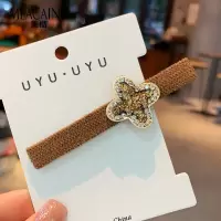 复古布艺蝴蝶结水钻一字夹韩国气质简约边夹ins四叶草刘海鸭嘴夹 四叶草 咖色