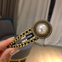 韩国法式复古发夹巴洛克头饰四叶草碎发掰掰夹珍珠发卡水钻鸭嘴夹 圆形链条bb夹