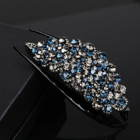 韩式盘发发夹水钻大号鸭嘴夹发卡头饰奢华满钻优雅发饰百搭一字夹 墨兰灰(大号长14cm)