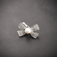 韩版优雅珍珠发卡头饰发夹子鸭嘴夹简约水钻蝴蝶结小号边夹刘海夹 银白色