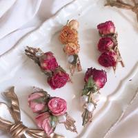 蔷薇花开原创小众设计天然复古真花蔷薇发夹鸭嘴夹真花度假边夹 大自然产物都会有一点点色差哦