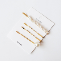 珍珠发夹女网红头饰鸭嘴一字夹蝴蝶结水钻古发卡套装司藤同款发夹 玫红色 珍珠一字夹4件