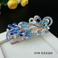 韩国镶嵌水钻水晶鸭嘴夹盘发牛角夹发卡两齿三齿发夹拱形夹送妈妈 翠绿色 蓝色花朵合金