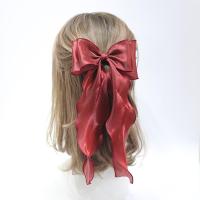 超美～Lolita日系人鱼姬雪纱飘带蝴蝶结发夹鸭嘴夹微闪横夹发饰 酒红色（8厘米弹簧夹2片）