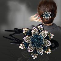 盘发鸭嘴夹发夹顶夹抓夹女大号后脑勺水钻头饰妈妈头发花夹子 蓝灰色