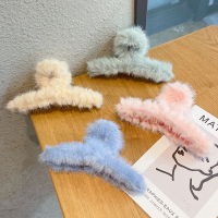 大号发夹后脑勺毛毛抓夹鲨鱼夹绒头发夹子头饰网红2020年新款发抓 乳白色 24#清秀4件套