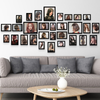 理发店墙面装饰画挂画染烫发型图片相框画美发店背景墙发廊墙壁画 柠檬黄 30-美发-1黑 送无痕钉安装模板 含雕刻图字含图