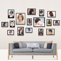 理发店墙面装饰照片墙免打孔发型图片美发店挂装饰画发廊壁画墙画 湖蓝色 16A黑框 含框含图片整套