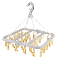 婴儿衣架圆盘夹子晾衣夹固定夹折叠衣架多功能晒衣架28夹 浅黄色