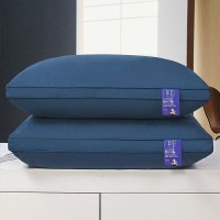 南方生活可水洗酒店家用枕头芯护颈枕芯一对成人学生宿舍枕头套装 双边中枕藏青_两只枕芯+两只枕套
