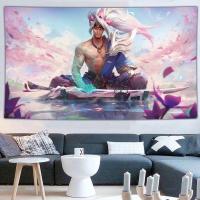 网红英雄联盟LOL超大背景布ins游戏动漫宿舍挂布卧室床头装饰墙布 英雄联盟-1 灵魂莲华-亚索 高1.55*横2.8米