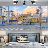 日式风景背景布ins挂布墙布背景墙网红卧室床头装饰宿舍墙壁挂毯 超大日式黄昏 150cm高*300cm横 6米星星灯US