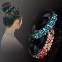 丸子头发饰水钻花苞头盘发神器发卡鸟巢职业头花 大号花朵—彩色