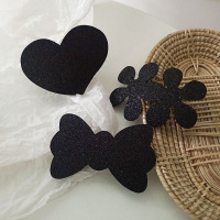 亮片刘海贴黑色魔术贴头发粘头饰少女魔法碎发贴网红碎发神器头饰 黑色(领结+双花+心形)