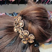 马尾扣发圈发夹盘头发卡丸子头盘发器懒人神器头花扭夹扎头发头饰 梅花大号-香槟(视频款)