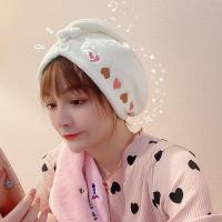 卡通干发帽洗发帽子超强吸水速干毛巾擦头发神器包头巾女可爱浴帽 米白爱心-干发帽