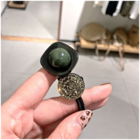 订制款韩国东大门同款亚克力发饰捷克钻头绳皮筋时尚丸子头发绳 绿色珠灰钻 亚克力+钻盘头绳