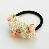 韩国进口串珠花朵珍珠发圈 韩版扎头发橡皮筋发饰 头绳发绳头饰品 香槟色花朵