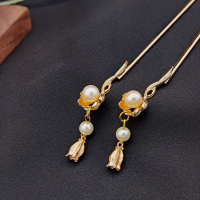 原创明制汉服黛玉古风简约百搭子午神棍发簪子女步摇盘头发配饰 金色发簪一对(Z49)