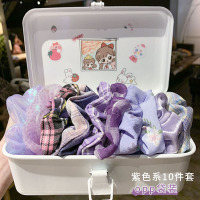 2021新款韩国网红大肠发圈套装ins丸子头发绳简约气质肥肠发带女 紫色系10件套