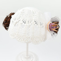 婴儿发带护囟门帽刘海发韩国婴幼儿宝宝可爱公主卷发假发头箍头饰 皇冠白色棕色头发 45-50头围
