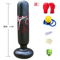 儿童拳击健身不倒翁玩具立式家用沙袋跆拳道散打训练器材充气沙包 1.6米女孩黑色+拳击手套