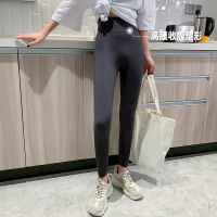 氧气鲨鱼皮瘦腿瑜伽打底裤女外穿春秋季薄款高腰液体收腹高腰紧身 黑色 L 110-125