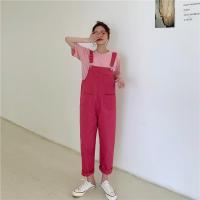 背带连衣裙女2021新款春夏韩版闺蜜装可爱宽松中长款洋气吊带裙子 3428#背带裤 玫红色 S